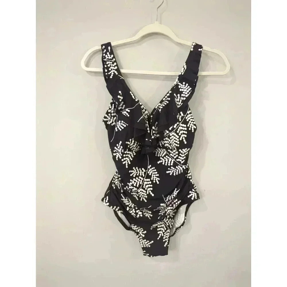 Tommy Hilfiger‎ Women's One Piece Swimsuit V-Neck Ruffle Trim Size M